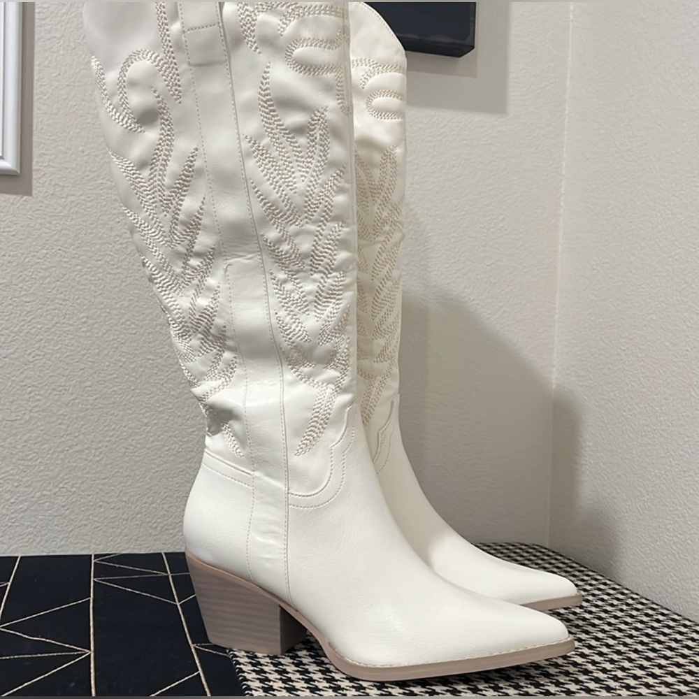 Oasis Society “Samara” Tall Western Boho Cowgirl Boots Embroidered White 7.5 New - Picture 6 of 16